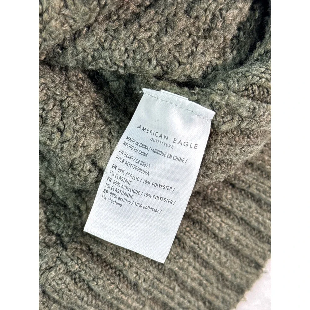 American Eagle Mixed Stitch Mock Neck Sweater Olive Green Patchwork Knit Medium